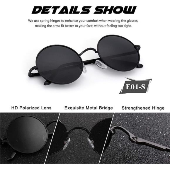 Cool Summer Mens or Womens Lennon Style Round Polarized Unisex Sunglasses - Picture 3 of 5